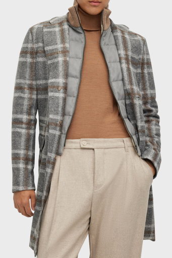 Boss Ekoseli Fermuarlı İç Yelekli Yün Karışımlı Slim Fit Erkek Kaban 50502260 030 GRİ - 1
