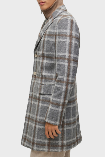Boss Ekoseli Fermuarlı İç Yelekli Yün Karışımlı Slim Fit Erkek Kaban 50502260 030 GRİ - 12