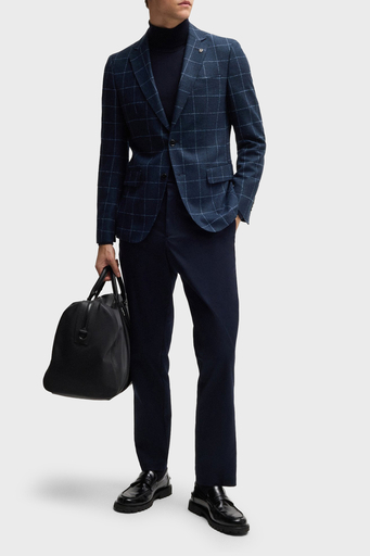 Boss Kareli Yünlü Slim Fit Çift Yırtmaçlı Blazer Erkek Ceket 50527998 404 LACİVERT - 3