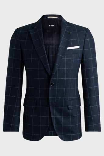 Boss Kareli Yünlü Slim Fit Çift Yırtmaçlı Blazer Erkek Ceket 50527998 404 LACİVERT - 6