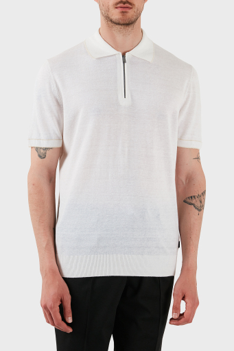 Boss Keten Karışımlı Regular Fit Yarım Fermuarlı Erkek Polo Yaka T Shirt 50537640 100 BEYAZ - 1