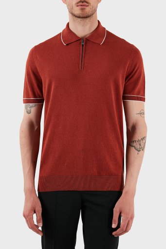 Boss Keten Karışımlı Regular Fit Yarım Fermuarlı Erkek Polo Yaka T Shirt 50537640 806 KİREMİT - 6