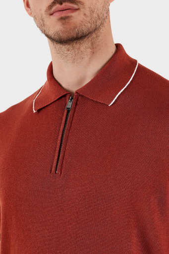 Boss Keten Karışımlı Regular Fit Yarım Fermuarlı Erkek Polo Yaka T Shirt 50537640 806 KİREMİT - 10