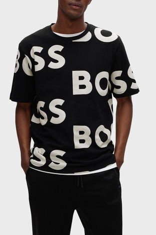 Boss - Boss Kontrast Logolu Bisiklet Yaka Regular Fit % 100 Pamuk Erkek T Shirt 50480401 001 SİYAH