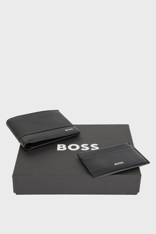 Boss - Boss Kontrast Logolu Deri Erkek Cüzdan Takım 50475717 001 SİYAH