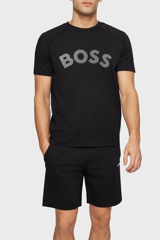 Boss - Boss Kontrast Logolu Streç Pamuklu Bisiklet Yaka Regular Fit Erkek T Shirt 50473170 001 SİYAH