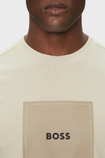 Boss Logo Baskılı % 100 Pamuk Regular Fit Bisiklet Yaka Erkek T Shirt 50538096 284 KREM - 9