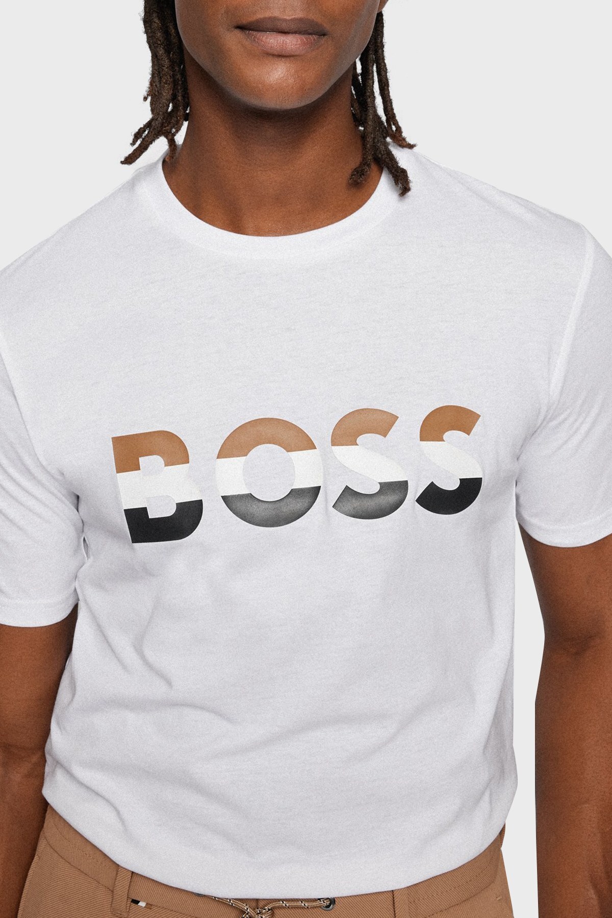 Boss Logo Baskılı Pamuklu Bisiklet Yaka Regular Fit Erkek T Shirt 50467075 101 BEYAZ