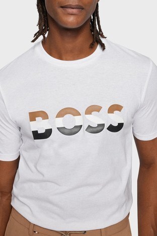 Boss - Boss Logo Baskılı Pamuklu Bisiklet Yaka Regular Fit Erkek T Shirt 50467075 101 BEYAZ (1)