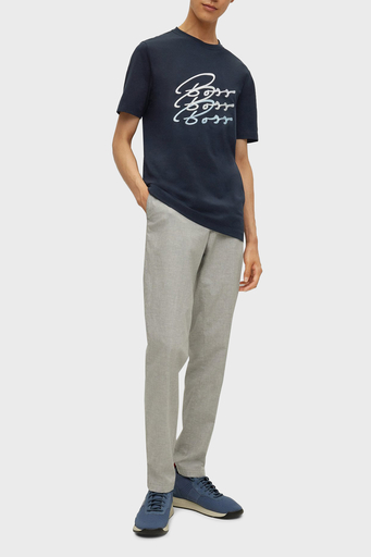 Boss Logo Baskılı Pamuklu Bisiklet Yaka Slim Fit Jarse Erkek T Shirt 50473068 404 LACİVERT