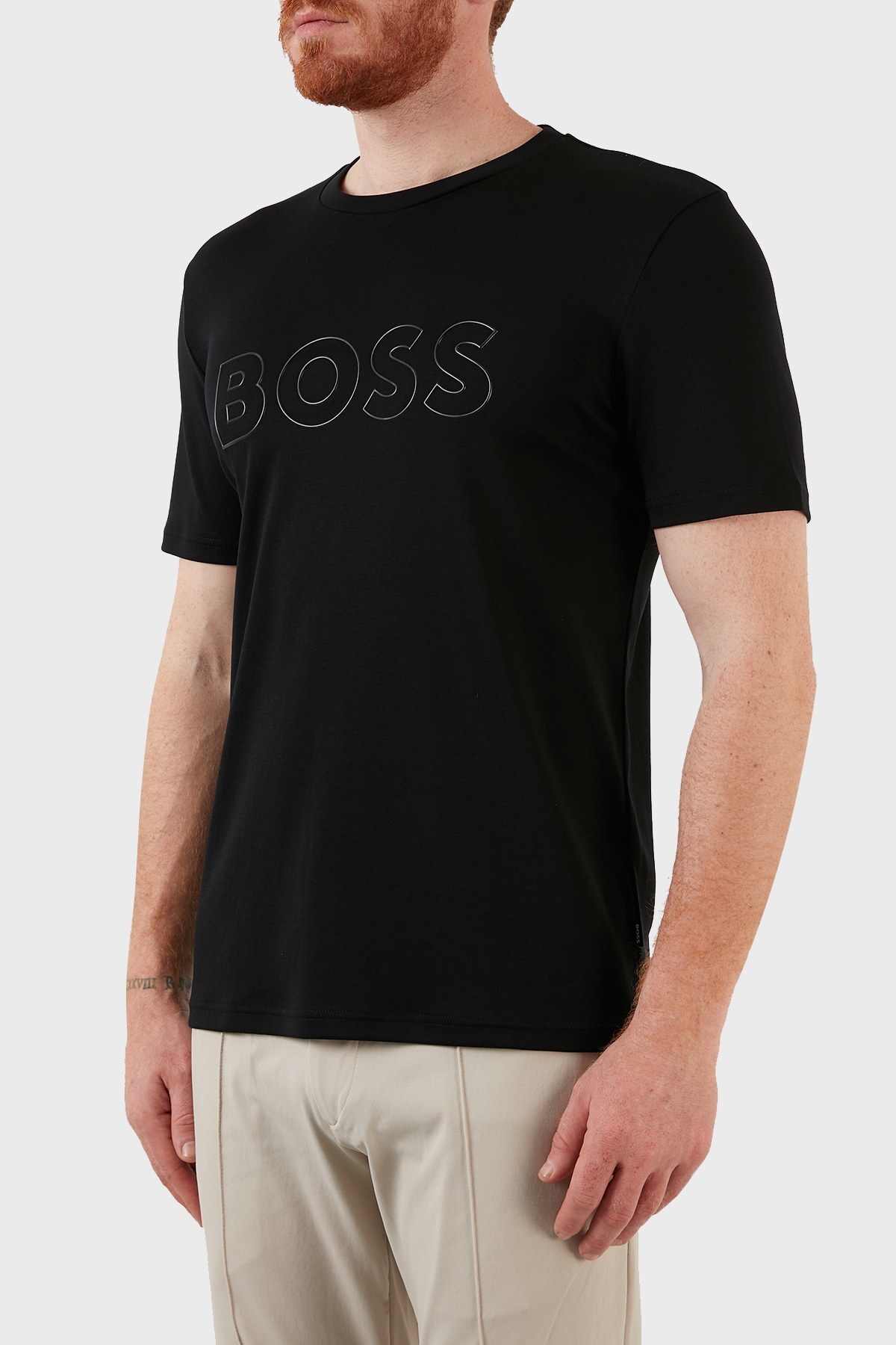 Boss Logo Baskılı Regular Fit Bisiklet Yaka % 100 Pamuk Erkek T Shirt 50467106 001 SİYAH