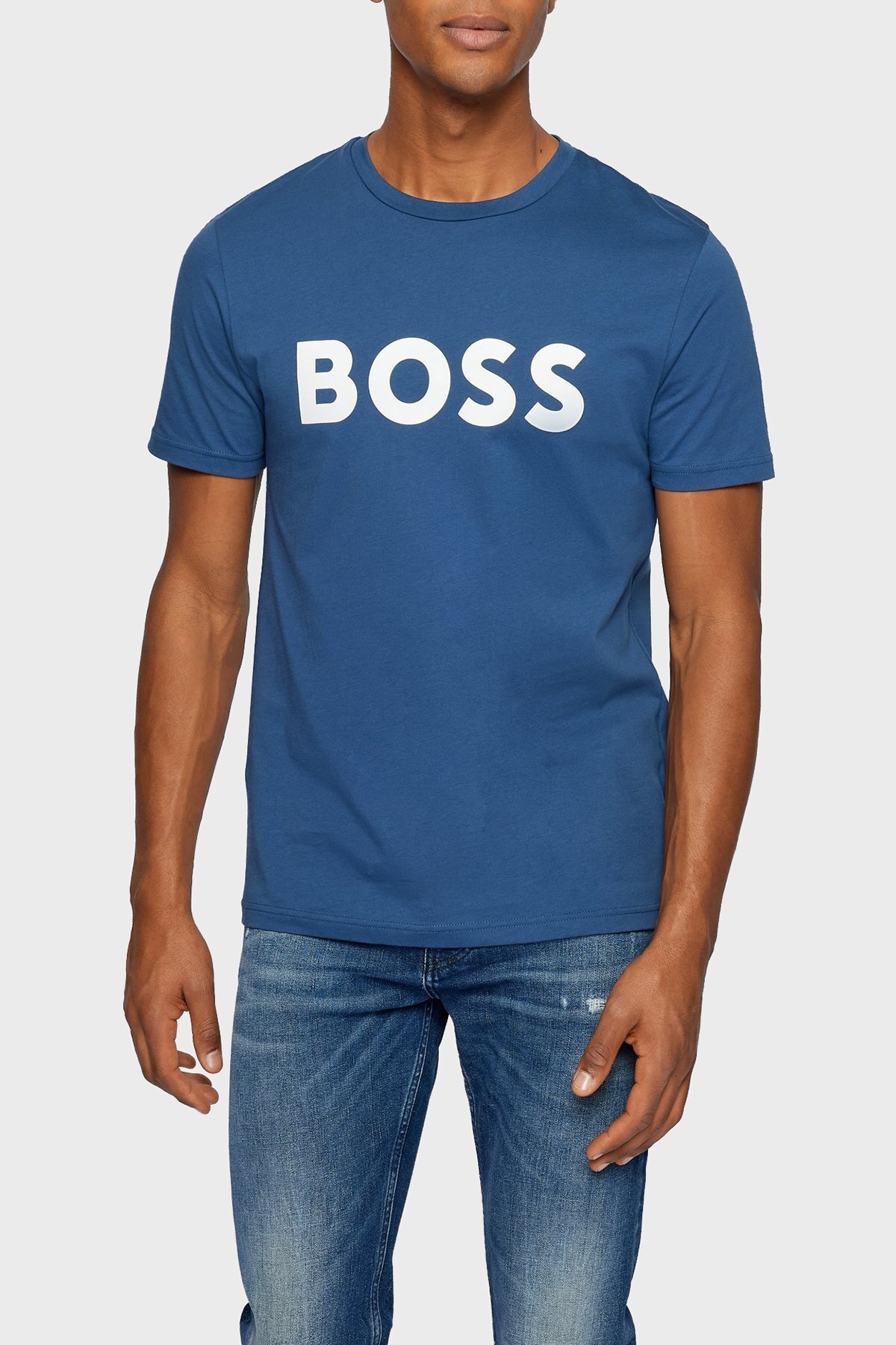 Boss Logo Baskılı Regular Fit Bisiklet Yaka % 100 Pamuk Jarse Erkek T Shirt 50469648 413 PETROL