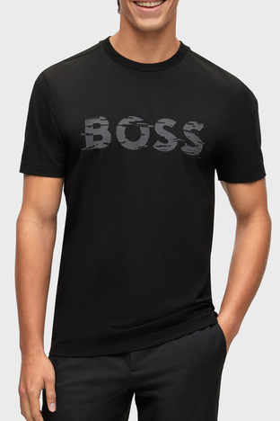 Boss - Boss Logo Baskılı Streç Pamuklu Bisiklet Yaka Regular Fit Erkek T Shirt 50483730 001 SİYAH