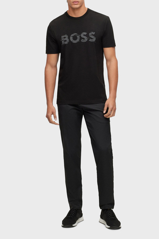Boss - Boss Logo Baskılı Streç Pamuklu Bisiklet Yaka Regular Fit Erkek T Shirt 50483730 001 SİYAH (1)