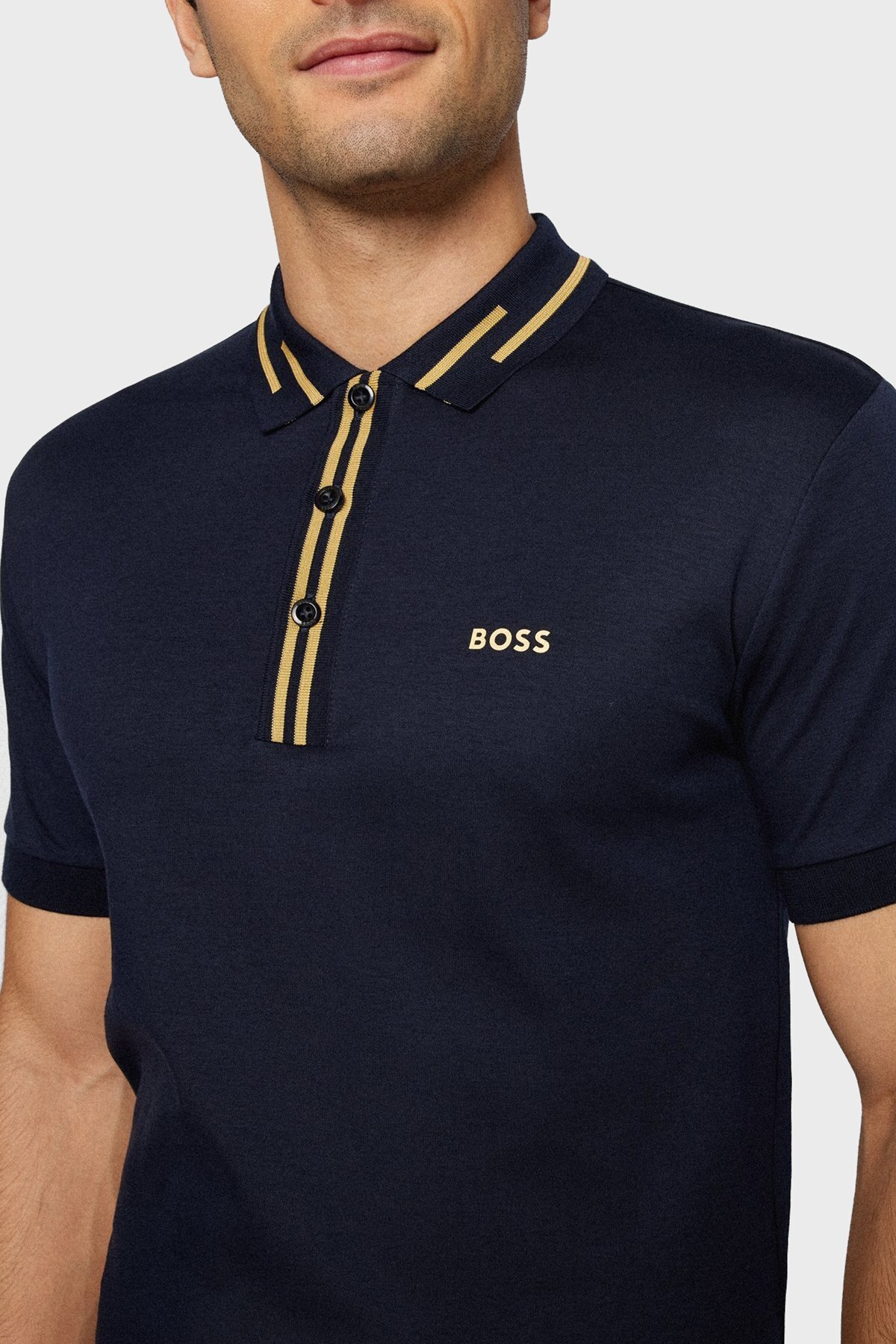 Boss Logolu % 100 Pamuk Slim Fit T Shirt Erkek Polo 50473847 402 LACİVERT