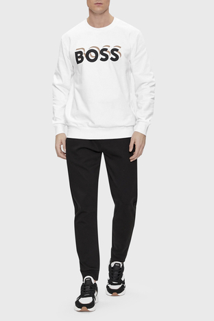 Boss - Boss Logolu Bisiklet Yaka Pamuklu Relaxed Fit Erkek Sweat 50507939 100 BEYAZ (1)