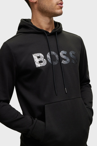 Boss - Boss Logolu Kapüşonlu Kanguru Cepli Pamuklu Relaxed Fit Erkek Sweat 50486853 001 SİYAH (1)