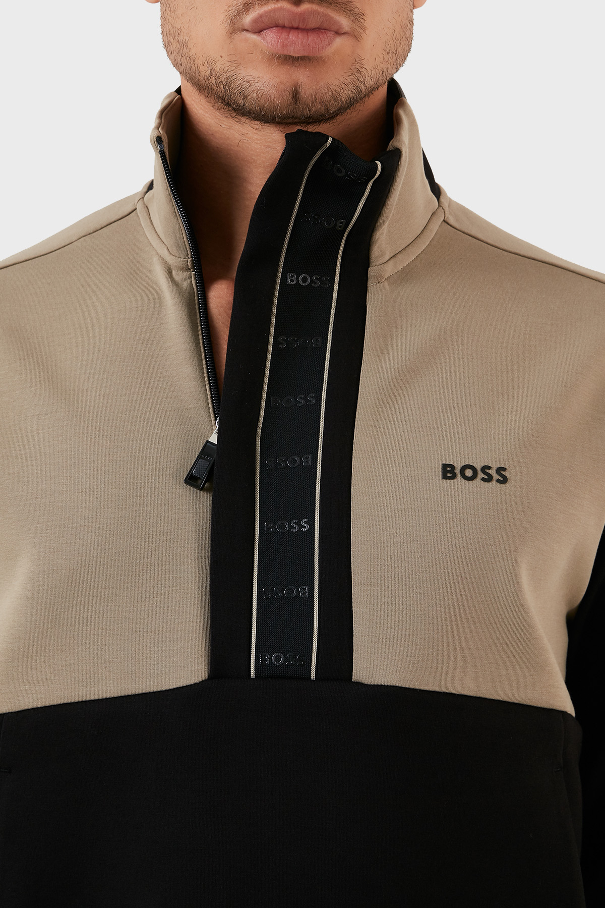 Boss Logolu Pamuklu Regular Fit Dik Yaka Kanguru Cepli Erkek Sweat 50477044 001 SİYAH