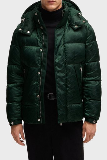 Boss Logolu Regular Fit Çıkarılabilir Kapüşonlu Şişme Erkek Mont 50525364 385 YEŞİL - 1