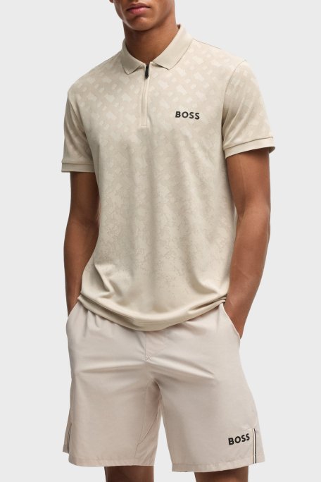 Boss Logolu Slim Fit Yarım Fermuarlı Erkek Polo Yaka T Shirt 50538106 284 BEJ - 1