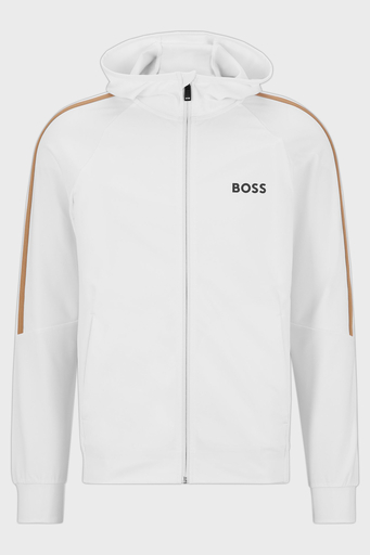 Boss Logolu Streç Jarseden Fermuarlı Kapüşonlu Regular Fit Erkek Sweat 50490646 100 BEYAZ - 5