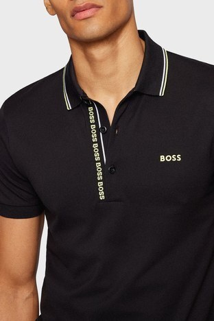 Boss - Boss Marka Logolu % 100 Pamuk Düğmeli Slim Fit T Shirt Erkek Polo 50469391 001 SİYAH (1)