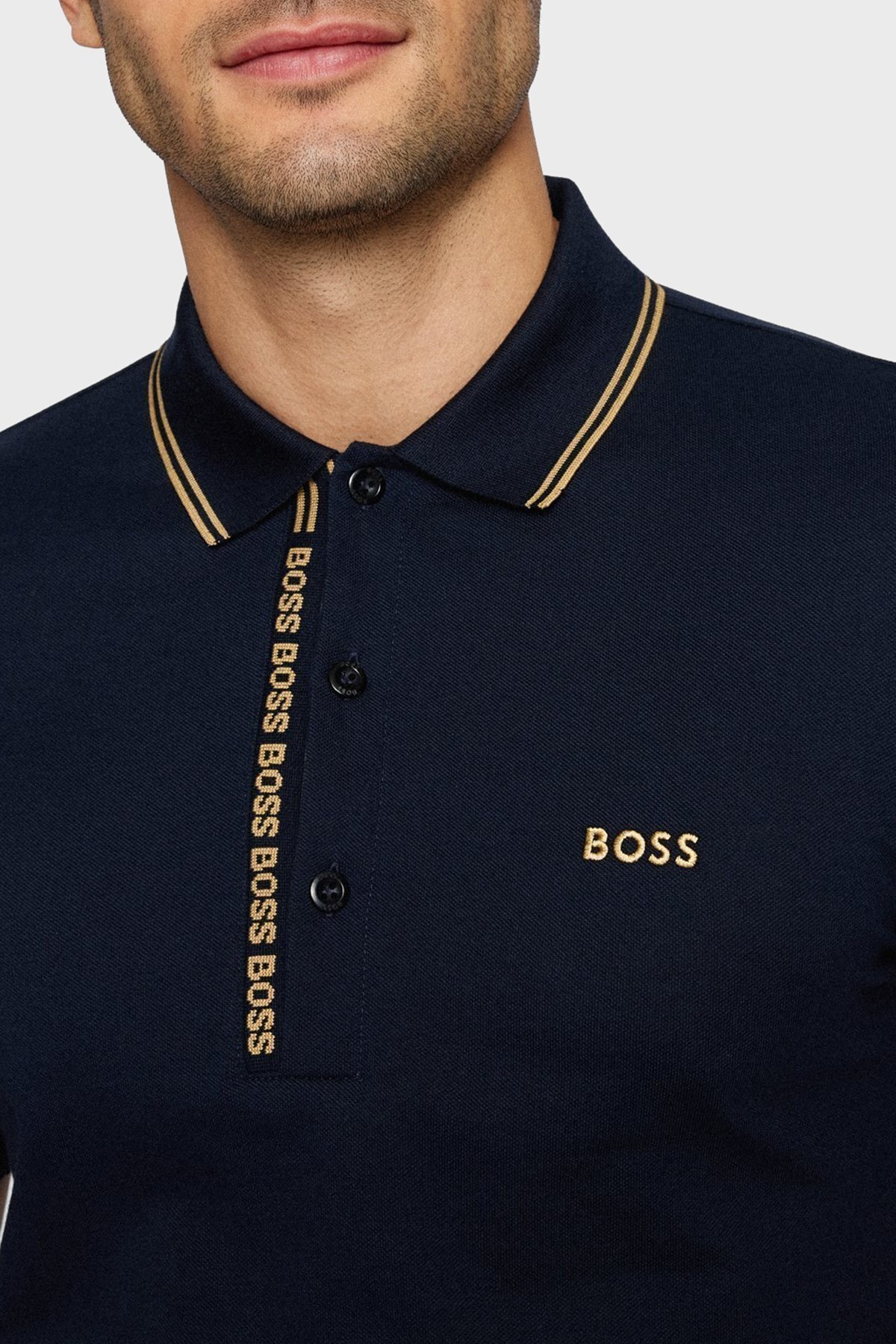 Boss Marka Logolu % 100 Pamuk Düğmeli Slim Fit T Shirt Erkek Polo 50469391 403 LACİVERT