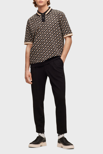 Boss Monogram Baskılı Oversize Merserize Pamuklu Erkek Polo T Shirt 50486168 001 SİYAH - 2