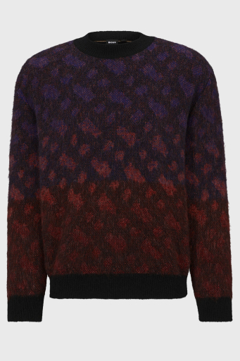Boss Monogram Jakarlı Bisiklet Yaka Relaxed Fit Yünlü Erkek Kazak 50500679 001 SİYAH - 5