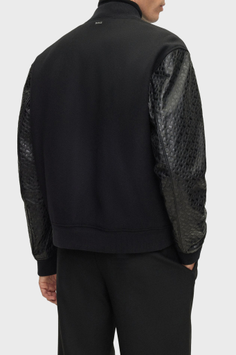 Boss Monogram Kabartmalı Yün Karışımlı Kolları Deri Regular Fit Erkek Ceket 50499589 001 SİYAH - 2