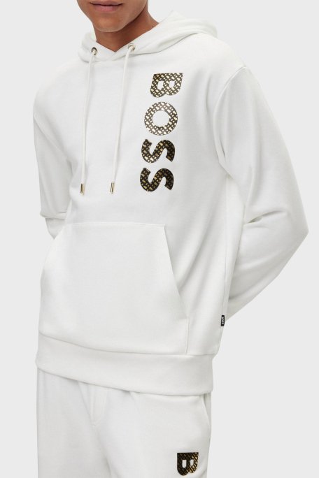 Boss Monogram Logolu Kapüşonlu Regular Fit % 100 Pamuk Erkek Sweat 50481746 100 BEYAZ - 6