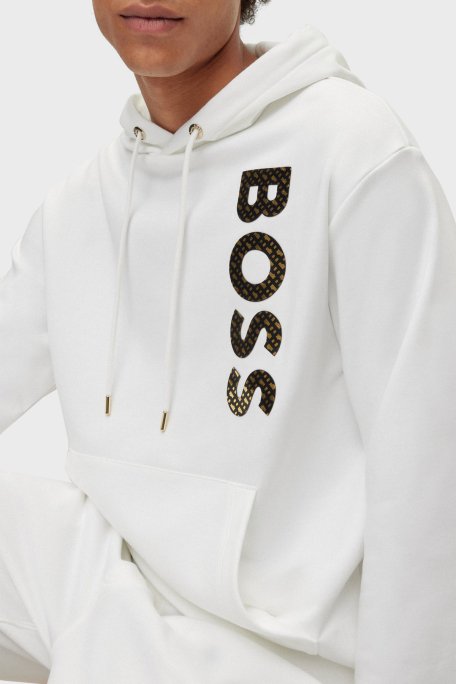 Boss Monogram Logolu Kapüşonlu Regular Fit % 100 Pamuk Erkek Sweat 50481746 100 BEYAZ - 9