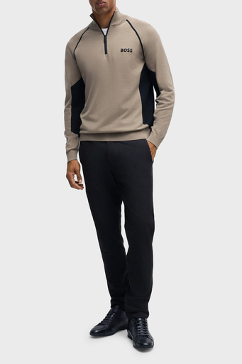 Boss Pamuk Karışımlı Regular Fit Yarım Fermuarlı Dik Yaka Erkek Kazak 50519377 334 KAHVE - 3