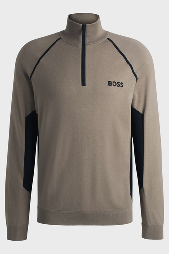 Boss Pamuk Karışımlı Regular Fit Yarım Fermuarlı Dik Yaka Erkek Kazak 50519377 334 KAHVE - 5