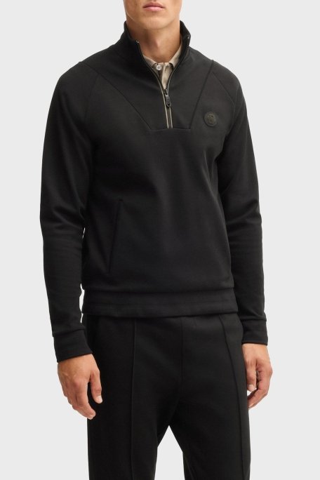 Boss Pamuk Karışımlı Regular Fit Yarım Fermuarlı Dik Yaka Erkek Sweat 50530978 001 SİYAH - 1