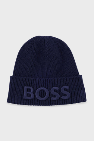 Boss - Boss Pamuk ve Yün Karışımlı 3D Logolu Erkek Bere 50476440 404 LACİVERT