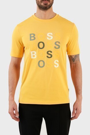 Boss - Boss Pamuklu Baskılı Slim Fit Bisiklet Yaka Erkek T Shirt 50462552 722 SARI