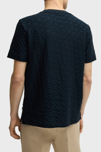 Boss Pamuklu Monogram Logo Baskılı Regular Fit Bisiklet Yaka Erkek T Shirt 50537131 404 LACİVERT - 2