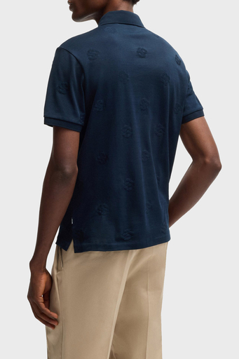 Boss Pamuklu Monogram Logo Baskılı Regular Fit Düğmeli Erkek Polo Yaka T Shirt 50532765 404 LACİVERT - 2