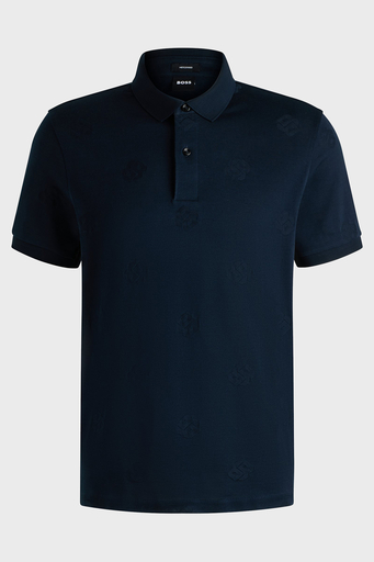 Boss Pamuklu Monogram Logo Baskılı Regular Fit Düğmeli Erkek Polo Yaka T Shirt 50532765 404 LACİVERT - 5