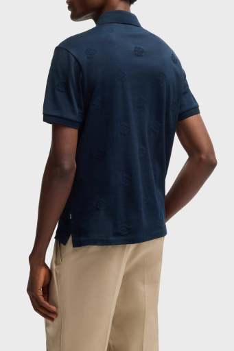 Boss Pamuklu Monogram Logo Baskılı Regular Fit Düğmeli Erkek Polo Yaka T Shirt 50532765 404 LACİVERT - 8