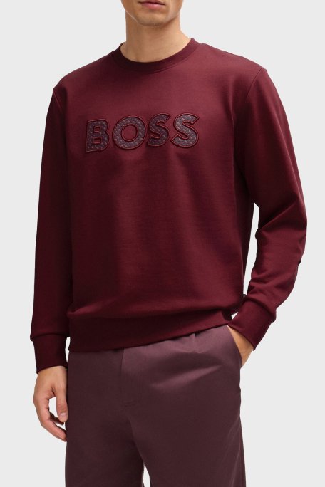 Boss Pamuklu Regular Fit Bisiklet Yaka Erkek Sweat 50521117 605 BORDO - 1