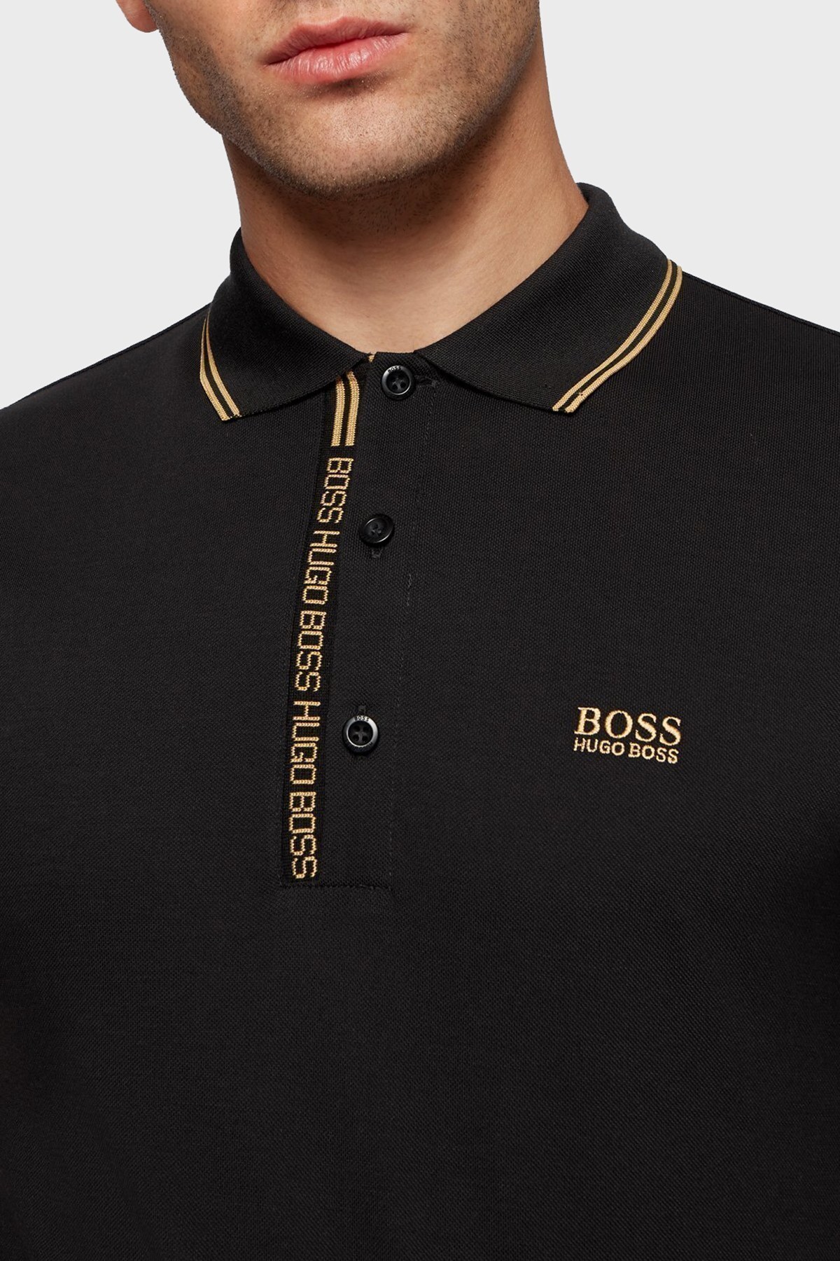 Boss Pamuklu Slim Fit Düğmeli T Shirt Erkek Polo 50452932 004 SİYAH