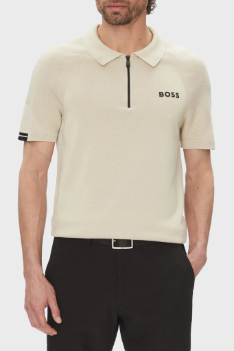 Boss Pamuklu Slim Fit Yarım Fermuarlı Erkek Polo Yaka T Shirt 50537146 284 BEJ - 1
