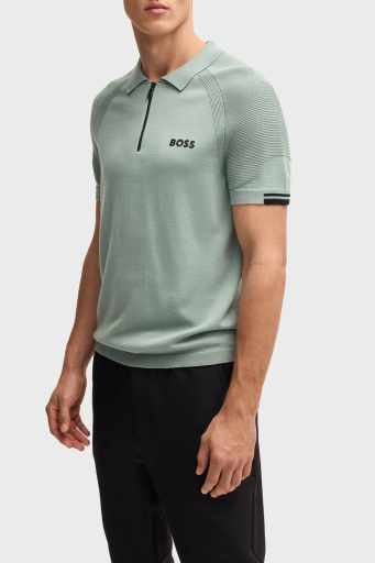 Boss Pamuklu Slim Fit Yarım Fermuarlı Erkek Polo Yaka T Shirt 50537146 357 AÇIK YEŞİL - 1