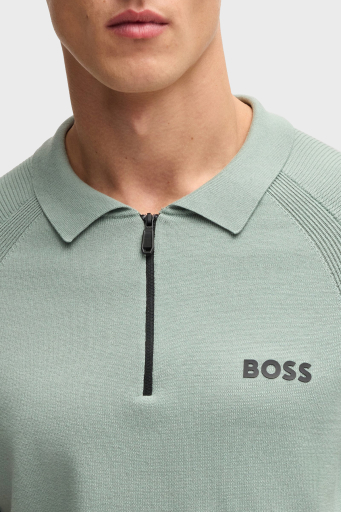 Boss Pamuklu Slim Fit Yarım Fermuarlı Erkek Polo Yaka T Shirt 50537146 357 AÇIK YEŞİL - 4