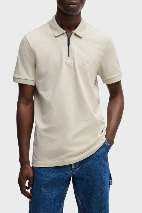 Boss Pamuklu Slim Fit Yarım Fermuarlı Erkek Polo Yaka T Shirt 50537507 271 GRİ - 6