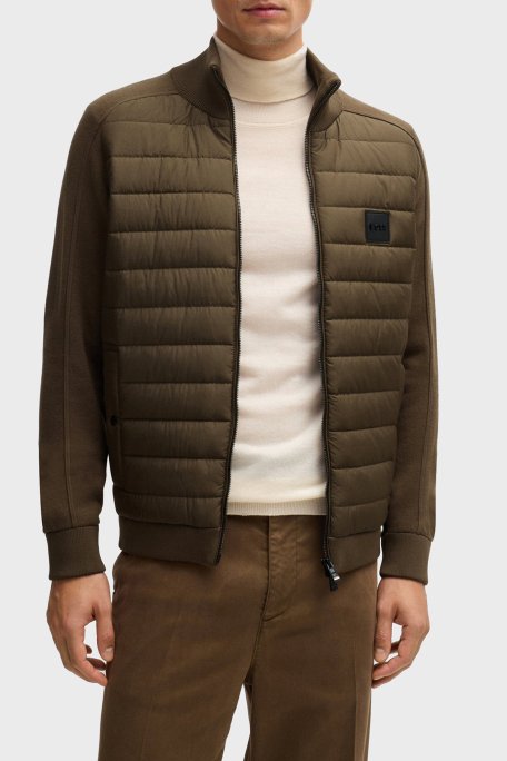 Boss Pamuklu ve Yünlü Slim Fit Dik Yaka Fermuarlı Erkek Ceket 50526835 361 KOYU YEŞİL - 1
