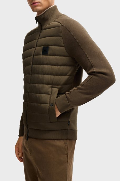 Boss Pamuklu ve Yünlü Slim Fit Dik Yaka Fermuarlı Erkek Ceket 50526835 361 KOYU YEŞİL - 4