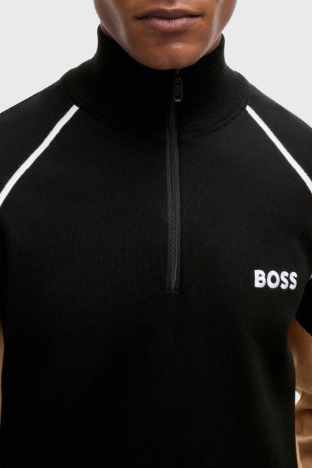 Boss Pamuklu Yarım Fermuarlı Dik Yaka Erkek Kazak 50519377 001 SİYAH - 2